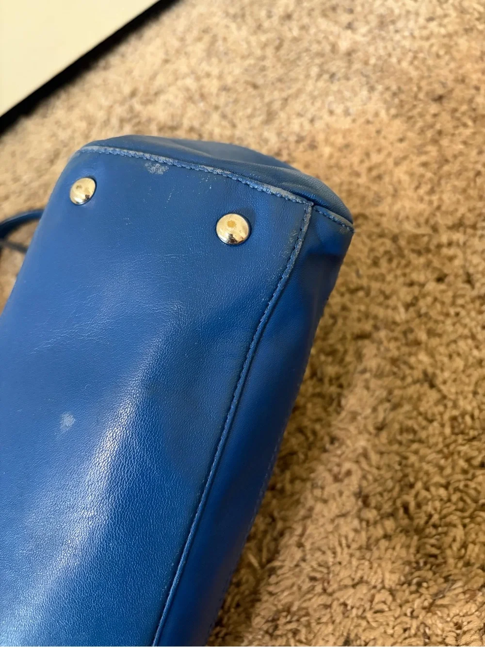 Coach Penelope Cobalt Blue Leather Tote Bag Snakeskin Trim EUC